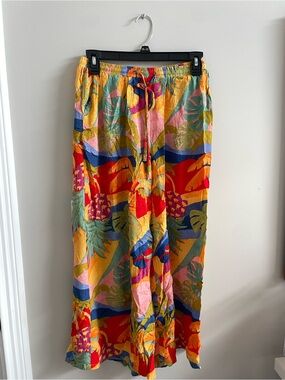 Tropical Print Wide-Leg Pants in Bright Multi